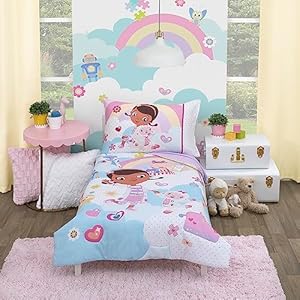 Disney Ariel Sea Garden 4 Piece Toddler Bed Set - Comforter, Fitted Sheet, Flat Top Sheet, Reversible Standard Size Pillowcase, Pink and Aqua Disney