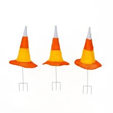 National Tree Company 3-Pack LED 3D Candy Corn Colored Witch's Hat Garden Stakes National Tree Company