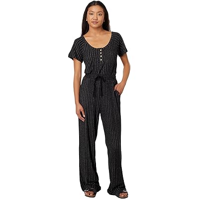 Комфортный комбинезон Rip Curl Cosy Jumpsuit II с круглым вырезом и завязкой на поясе, в полоску Rip Curl