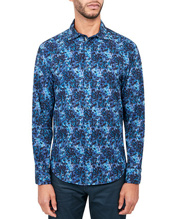 Мужская эластичная рубашка на пуговицах с абстрактным цветочным принтом обычного кроя без утюга Society of Threads