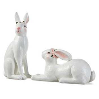 Glitzhome Set of Two 9.75"H Easter Resin Bunny Table Decor Glitzhome