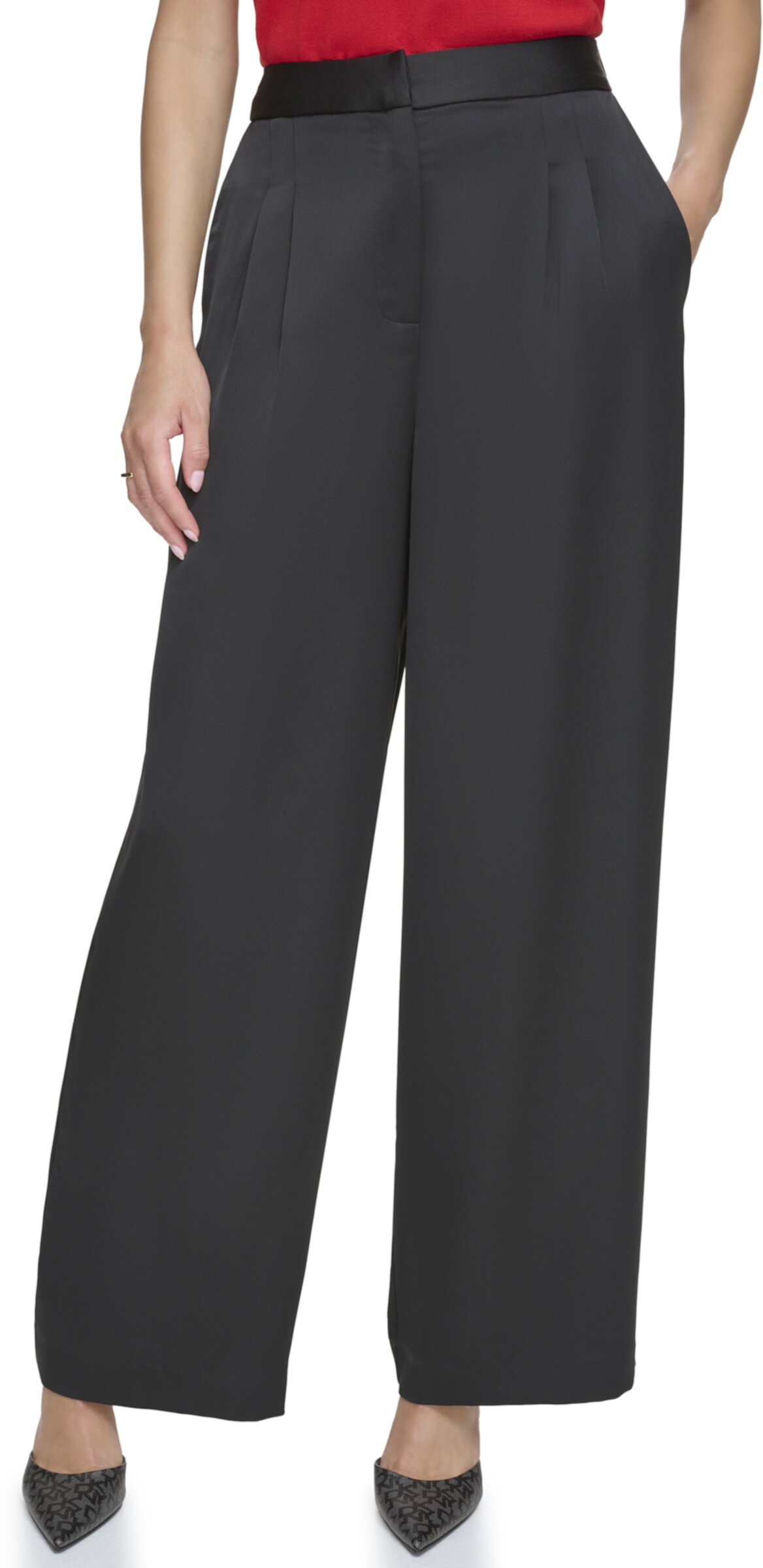 Широкие атласные брюки со складками DKNY