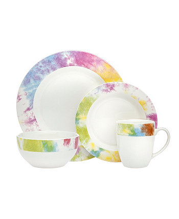 Многоцветный набор столовой посуды Tie Dye из 16 предметов Godinger