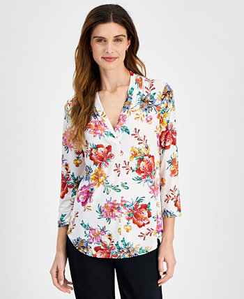 Women's Printed V-Neck Top, Created for Macy's J&M Collection