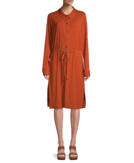 Трикотажное платье-рубашка в рубчик Calvin Klein
