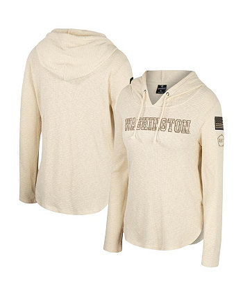 Женская кремовая футболка с капюшоном Washington Huskies OHT в стиле милитари Casey Raglan с длинными рукавами Colosseum