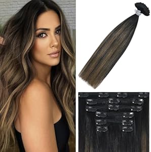 WindTouch Clip in Hair Extensions Human Hair Jet Black Solid Black 12Inch 70g Straight #1 WindTouch