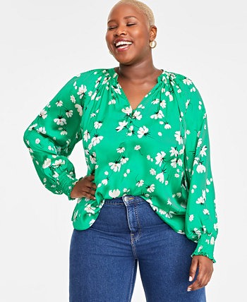 Блуза больших размеров со сборками с принтом, созданная для Macy's On 34th
