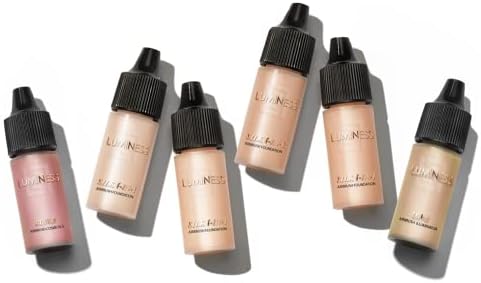 Luminess Silk 4-in-1 Airbrush Foundation Makeup Starter Kit - Deep Coverage, 6-piece - Includes 2x Silk Airbrush Foundation, Blush, Glow Highlighter, Moisturizer Primer & Airbrush Cleaning Solution LUMINESS