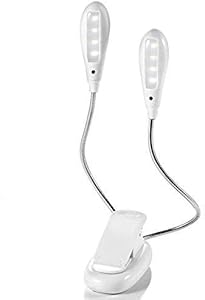 HOVOYNN Music Stand Light,Clip On Book Light, 8 LED Book Light, 2-Level Brightness for Eye Protection, Perfect for Piano, Orchestra, Bookworms, Craft (White Dual Arm) HOVOYNN