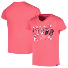Розовая молодежная футболка с v-образным вырезом и пайетками Detroit Lions New Era New Era