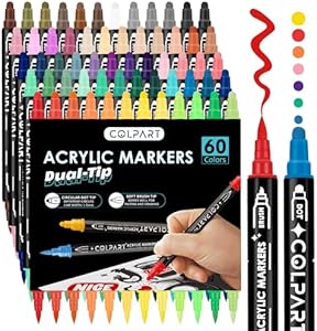 12 Colors Dual Tip Acrylic Paint Pens Markers，Premium Acrylic Paint Pens for Rock Painting,Wood,Canvas,Stone,Brush Tip Acrylic Paint Markers For DIY Crafts Art Supplies Christmas Gift Colpart