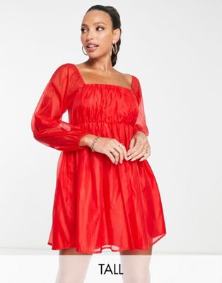 Jaded Rose Tall baby doll mini dress in red Jaded Rose Tall