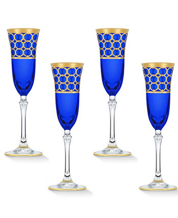 Кобальтово-синие бокалы для шампанского с золотистыми кольцами, набор из 4 шт. Lorpen