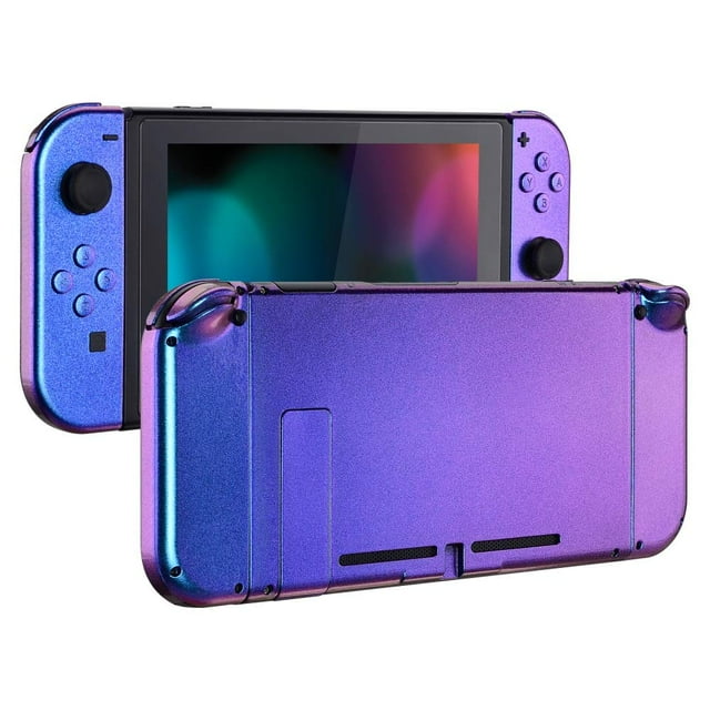 eXtremeRate Chameleon Glossy Purple Blue Back Plate for Nintendo Switch Console, NS Joycon Handheld Controller Housing with Full Set Buttons, DIY Replacement Shell for Nintendo Switch EXtremeRate