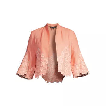 Plus Embroidered Hem Open Jacket Ming Wang