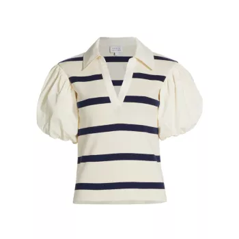 Tory Striped Cotton-Blend Puff-Sleeve Top Tanya Taylor