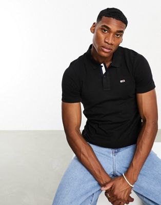 Черная рубашка-поло с короткими рукавами и узкой планкой Tommy Jeans Tommy Jeans