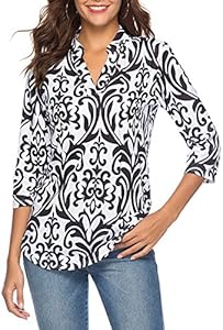 CEASIKERY Women's 3/4 Sleeve V Neck Tops Casual Tunic Blouse Loose Shirt CEASIKERY