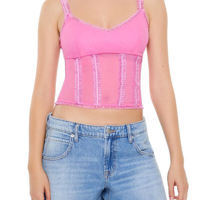 Mesh Ruffle-Trim Cropped Cami Forever21