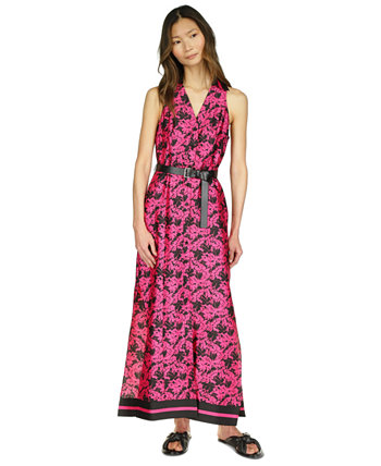 Women's Belted Floral-Print Maxi Dress Michael Kors