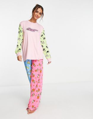 Широкая пижама Power Puff Girls для девочек розового, зеленого и синего цветов Urban Threads