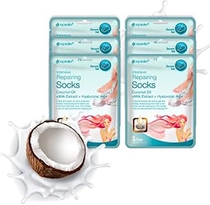 Epielle Intensive Repairing Masks for Hand and Foot - 6 Glove & 6 Socks Dry Hand, Dry & Cracked Heel to Toe Spa Masks Coconut Oil + Milk Extract,Mothers Day Gifts Epielle