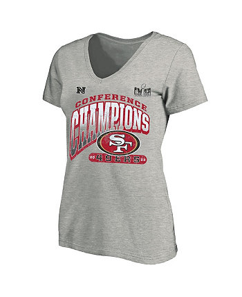 Женская футболка серого цвета Хизер Сан-Франциско 49ers 2023 NFC Champions с v-образным вырезом размера плюс Fanatics