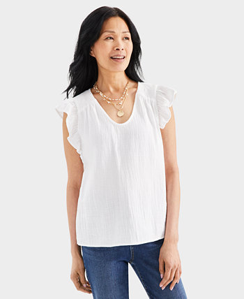 Petite Gauze Flutter-Sleeve Top, Created for Macy's Style & Co