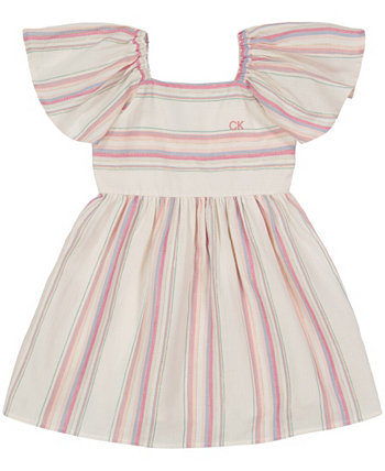 Расклешенное платье в полоску с люрексом для маленьких девочек Calvin Klein
