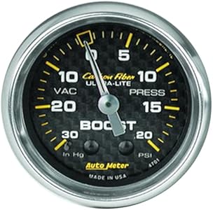 Auto Meter 4701 Carbon Fiber Mechanical Boost/Vacuum Gauge,2.3125 in. Auto Meter