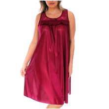 Women's Silky Feeling Sleeveless Tricot Nightgown With Floral Lace Design Yafemarte