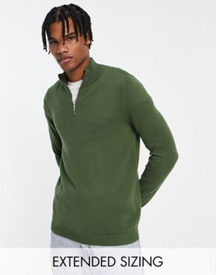 Хлопковый свитер средней плотности цвета хаки с полумолнией ASOS DESIGN ASOS DESIGN