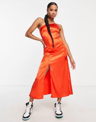 Оранжевое атласное платье миди на одно плечо Urban Threads Petite Urban Threads