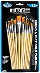 Royal and Langnickel Round/Flat Taklon Variety Brush Set - Gold (Pack of 12) Royal & Langnickel