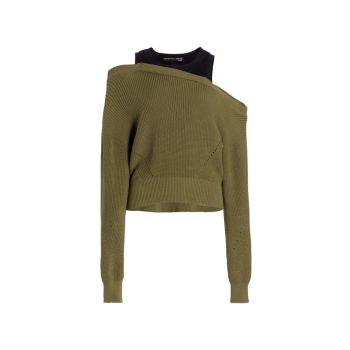 Асимметричный вязаный свитер Prescott из хлопка VERONICA BEARD