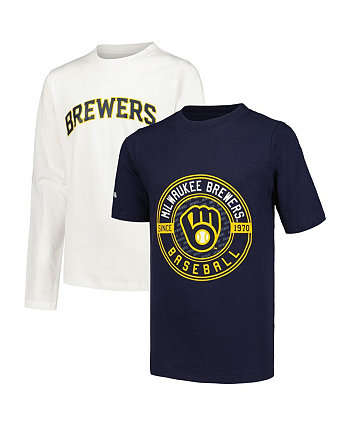 Комбинированный комплект из темно-синей и белой футболки Big Boys Milwaukee Brewers Stitches