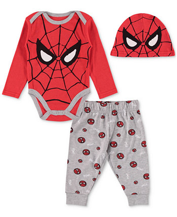 Baby Boys Spider-Man  Bodysuit, Pants and Hat, 3 Piece Set HAPPY THREADS