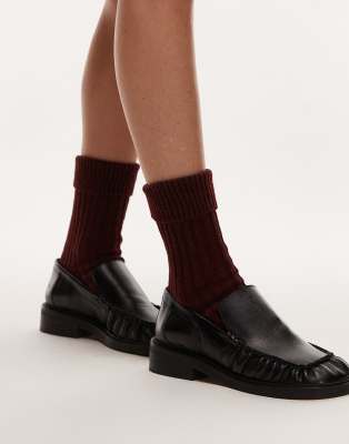 Topshop chunky ribbed fold down socks in burgundy Topshop