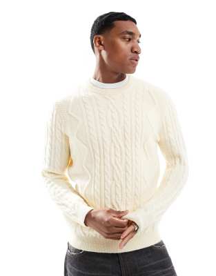 ASOS DESIGN heavyweight cable knit crew neck sweater in cream ASOS DESIGN