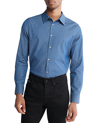 Мужская приталенная изысканная рубашка из шамбре с длинными рукавами и пуговицами спереди Calvin Klein