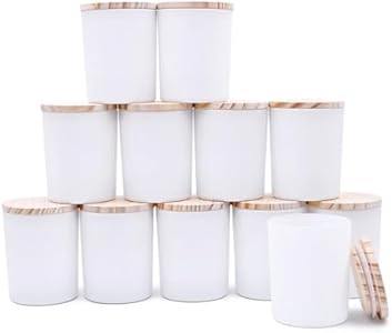 Thick Candle Jars for Making Candles 12 Pcs, 7 OZ Empty Jars with Wood Lids for Candle Making, Sample Container, Clear SHOWIN