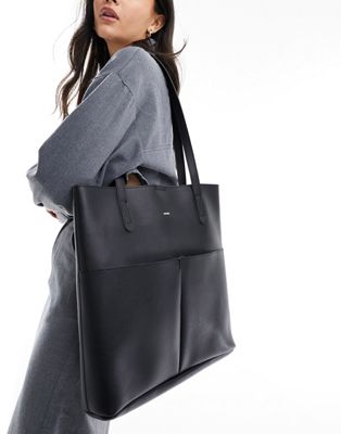 Черная сумка-тоут с двумя карманами и съемным карманом PASQ PASQ