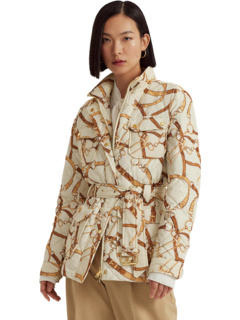 Стеганое пуховое пальто с поясом и принтом в виде ромба Ralph Lauren