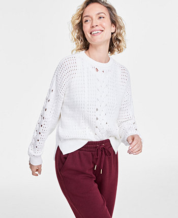 Женский свитер косой вязки с круглым вырезом и длинными рукавами, созданный для Macy's On 34th