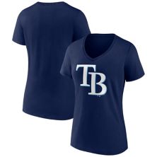 Женская темно-синяя футболка Fanatics с официальным логотипом Tampa Bay Rays Core и v-образным вырезом Fanatics