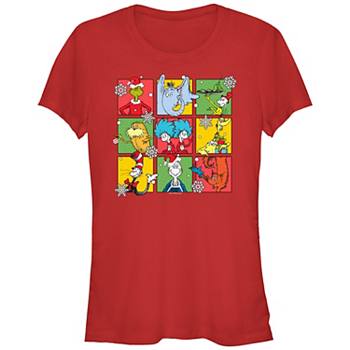 Juniors' Dr. Seuss Christmas Portraits Fitted Graphic Tee Grinch