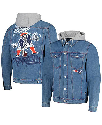 Мужская джинсовая куртка на пуговицах с капюшоном New England Patriots The Wild Collective