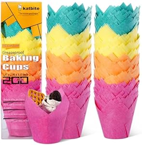 Katbite Tulip Cupcake Liners 200PCS, Muffin Baking Cupcake Liners Holders, Baking Cups, Cupcake Wrapper for Party, Wedding, Birthday, (Nature) Katbite