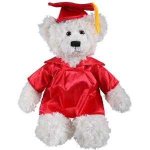 Made by Alien’s Personalized Gift for Graduation Plush 12-inch Stuffed Animal Class of 2022. (Cream Teddy Bear Red Gown) Plushland